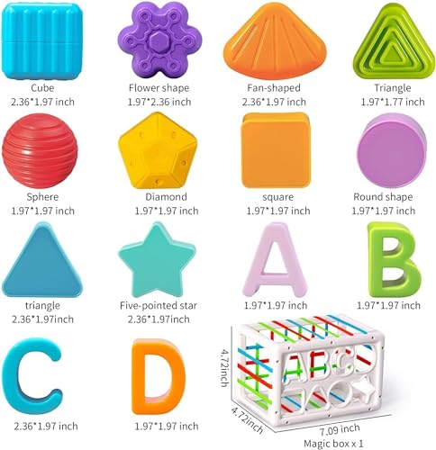 Image of WireScorts Baby Shape Sorting Block, Montessori Sensory Toys with Blocks Colorful Cube and Alphabets, Shape Sorting Toy with Elastic Bands Fine Motor Skill Toy, Preschool Learning Toys