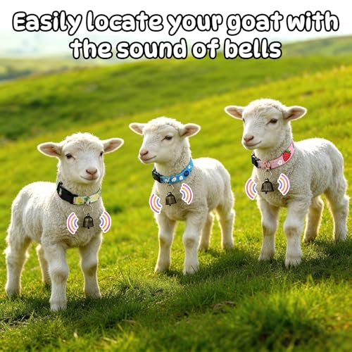 Image of 5 Pack Goat Collars with Bells, Adjustable Nylon Collar Set pet and Horse Sheep Grazing Copper Bells Pet Anti-Lost Loud Bronze Bell for Small Farm Animal Sheep Goat Cow Accessories(Fruit)