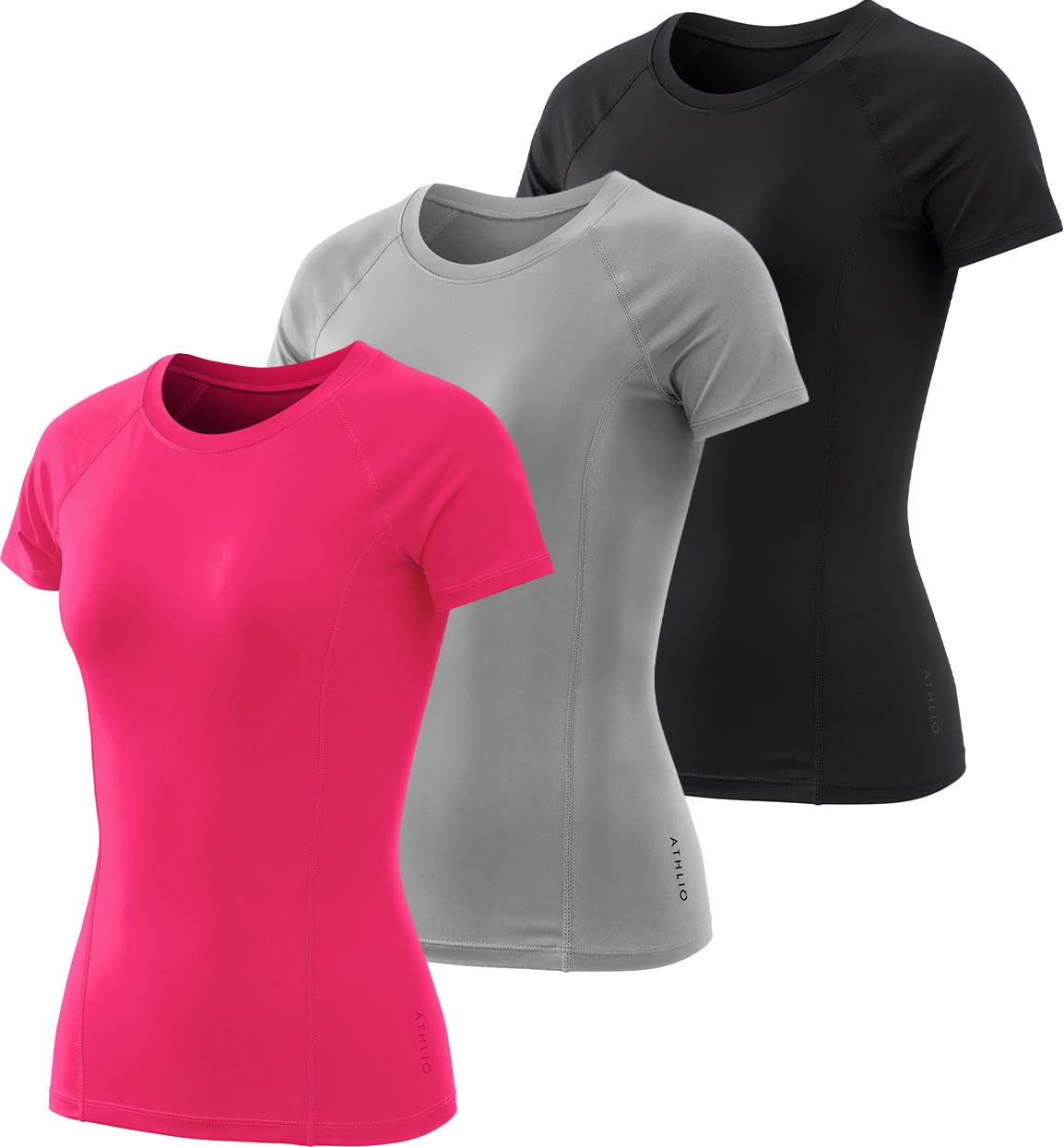 ATHLIO3 Pack Women's Short Sleeve Workout Shirts, Moisture Wicking Sports Tops, Active Sports Running Exercise Gym Tee Shirt