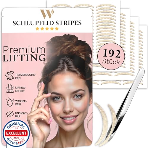 WOW STRIPES Schlupflider Augenlid Premium Stripes unsichtbar (192 Stk) | Lifting ohne OP, hautfreundlich, natürlich | Eyelid Tape Tapes Straps Strip als Lifting Set Augen-Lidstraffung Augenpads | M