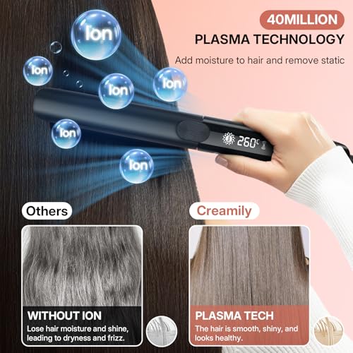 Image of Creamily 1 Inch Hair Straightener Iron , Professional Ceramic Flat Iron Hair Straightener and Curler 2 in 1 with 20s Fast Heating, Lcd Display & Auto Shut-Off, 6 Adjustable Temp for Less Frizz, Shines and Smooth, Styling Tools