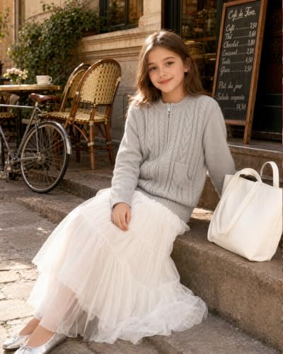 Image of GRACE KARIN Girls Knit Cardigan Sweater Zip Long Sleeve Kids School Uniform Fall Jacket Size 6-14