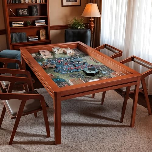 BKTSUNAMI Solid Wood Board Game Table with Removable Table Top for 4–6 Players,Gaming Table and Dining Includes Play Mat and Detachable Cup Holders with 55