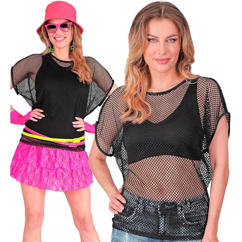 W WIDMANN MILANO Party Fashion - Netzoberteil für Damen, Netzshirt, neon T-Shirt für Festival und Karneval