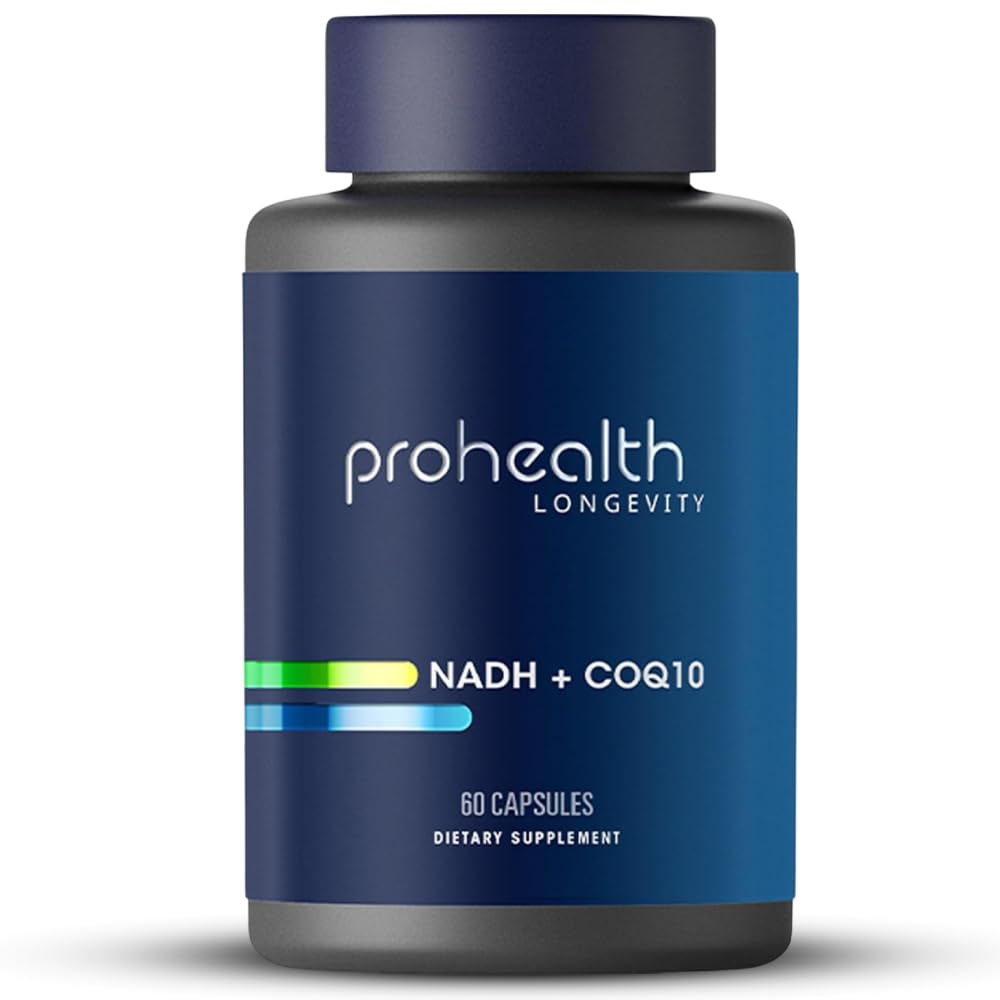 ProHealth NADH + CoQ10 Kapseln – Hochdosiertes Coenzym Q10 & NAD Booster Supplement – Energie, Fokus & Zelluläre ATP-Produktion – Glutenfrei, Non-GMO – 60 Magensaftresistente Kapseln (60-Tage-Vorrat)