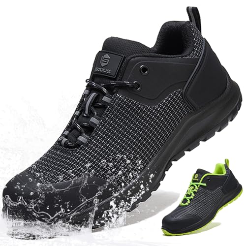 Zapatos de Seguridad para Hombre Mujer S3 ESD Zapatillas Trabajo SRC FO Calzado de Seguridad Antideslizante Impermeables Negro 42