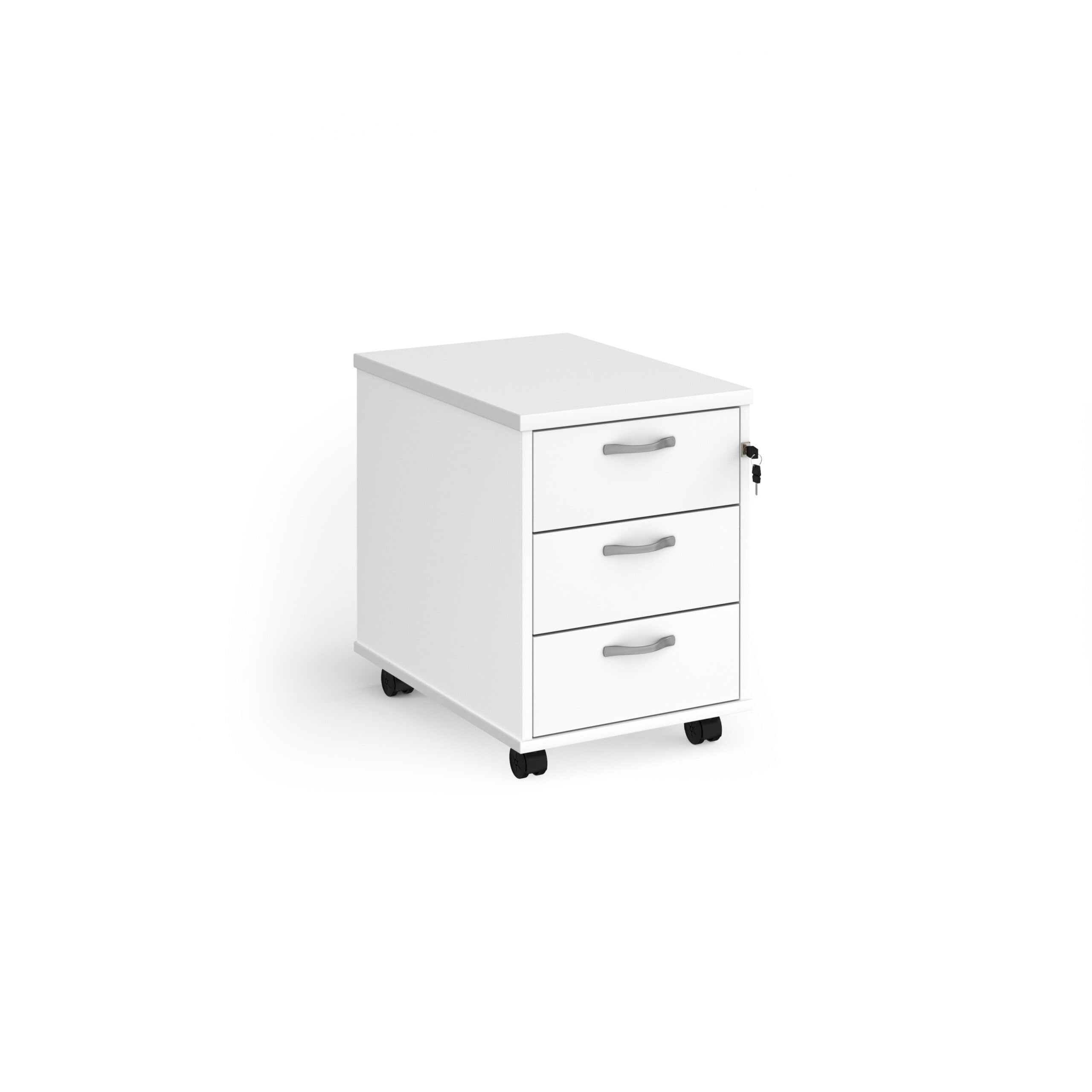 Mr Office Mobile 3 drawer pedestal with silver handles 600mm deep, White
