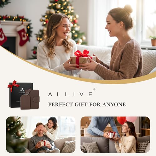 Image of ALLIVE Genuine Leather Passport Holder for Travel with Hidden AirTag Pocket, RFID Blocking Passport Travel Wallet with Luggage Tag & Premium Gift Box, Holiday Gift for Women and Men (Coffee Brown)