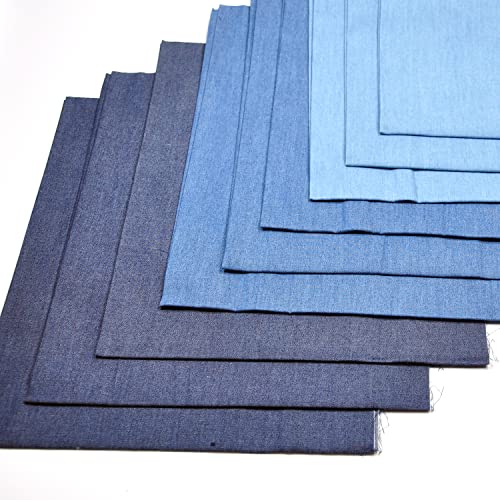Coupons de tissu 100% coton uni Indigo Light pour patchwork et couture lot de 9