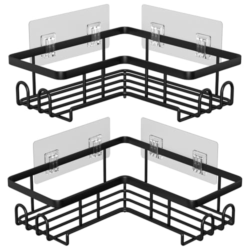 Diwoker Estanteria Baño sin Taladro, Estante Rinconera Ducha con Adhesivo, Baldas Baño Organizador Ducha, Accesorios Ducha (Negro, 2 Cesta)