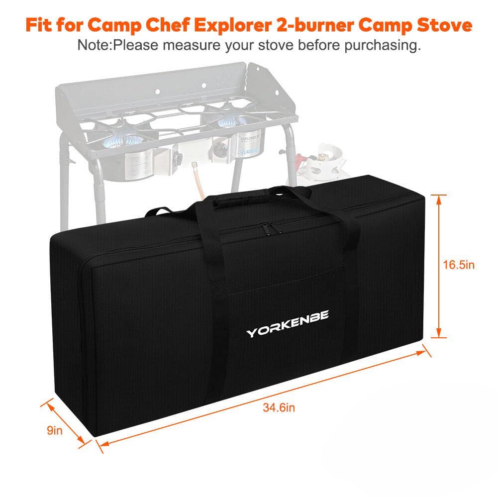 Yorkenbe Carry Bag for Camp Chef 2-Burner Stoves, 1680D Heavy Duty Camping Stove Carry Case with Padded Handles, Waterproof and Long-lasting, for Camping, Tailgating, BBQ, Size 35''x17''