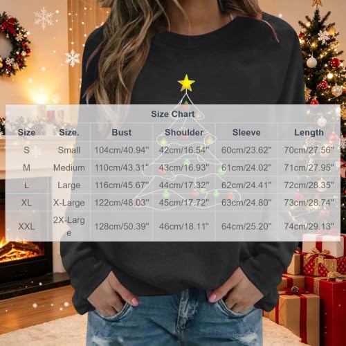 Womens Christmas Sweatshirt Tree Graphic Xmas Crewneck Pullover Tops - image 5