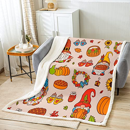 Autumn Harvest Theme Blanket Thanksgiving Pumpkin Throw Blanket For Child Boys Girls,Cartoon Christmas Santa Dwarf Fleece Blanket Fall Decor Plush Blanket 90"X90",Turkey Maple Leaf Fall Bedroom Decor #TOP1