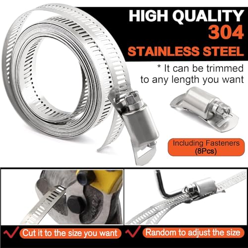 Image of 185Pcs 304 Stainless Steel Worm Gear Clamps Assortment Kit 1 /4 inch-2(6-51mm), with 10FT Metal Strap+8 Stronger Fasteners for Automotive, Plumbing, Marine & DIY