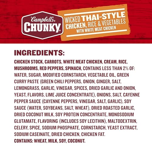 Image of Campbell's Chunky Soup, Wicked Thai-Style Chicken with Rice and Vegetables Soup, 18.6 Oz Can (Case of 12)