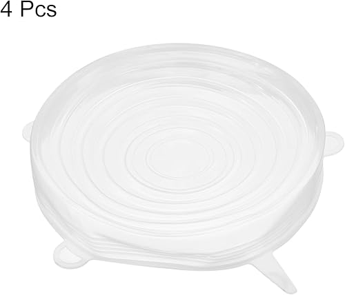 Miniatura 3 de uxcell Tapas elásticas de silicona, paquete de 4 tapas redondas de 6.5 pulgadas, tapas de silicona reutilizables para tazas, cuencos y cubierta de