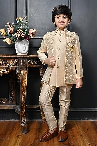 Image of AHHAAAA Kids Ethnic Cotton Silk Blend Sequin Print Indo-Western Sherwani Set for Boys 496MF
