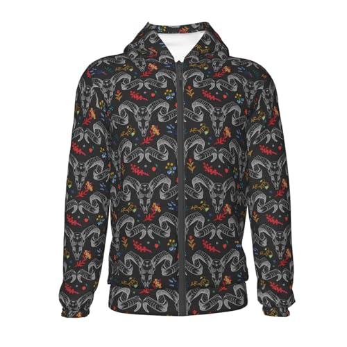 Ram Skull with Flowers Kid Hoodies Boys Zip Up Sweatshirts Girls Pullover with Pocket2