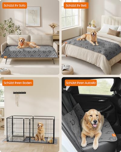 Feandrea wasserdichte Hundedecke, Decke, 178 x 76 cm, Autoschondecke für Haustiere, Sofaschutz, maschinenwaschbar, rutschfeste Unterseite, Stepp-Design, Taubengrau PPB025G01