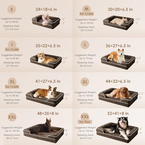 Image of EHEYCIGA Orthopedic Dog Bed for Small and Medium Dogs, Waterproof Memory Foam With Sides, Non-Slip Bottom, Egg-Crate Foam, Washable Removable Cover, Brown