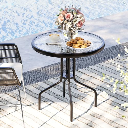 Image of Giantex 27.5 inch Outdoor Bistro Table, Patio Round Dining Table w /Tempered Glass Tabletop & 1.57 inch Umbrella Hole, Heavy-Duty Metal Frame for Garden Yard Poolside Porch (27.5 inchx27.5 inchx28 inch)