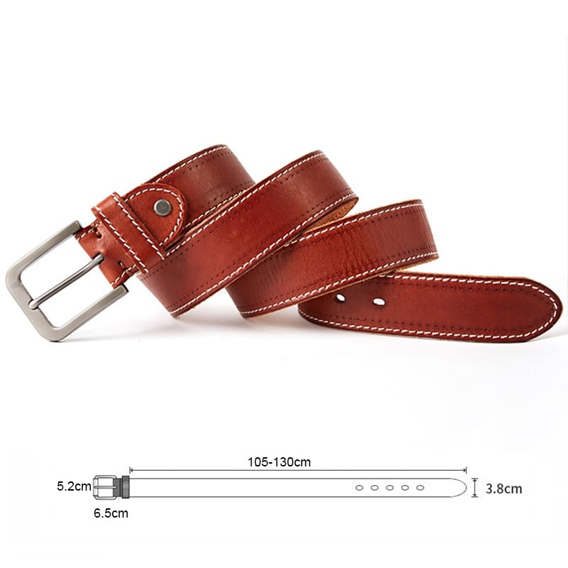 Cinturón Ajustable de Cuero Genuino, Cinturón de Cuero for Hombre, cinturón Vaquero de diseño Informal Retro, Hebilla de Metal Alta(Brown,125)