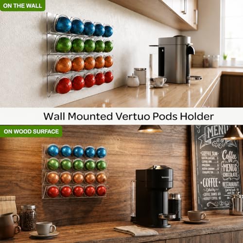 Image of LifeMoreasy Magnetic Coffee Pods Holder for Nespresso Vertuo & Dolce Gusto, Self-Adhesive Wall Mounted Capsule Organizer for Kitchen Cabinet Fridge(4 Packs for 20 Pods)