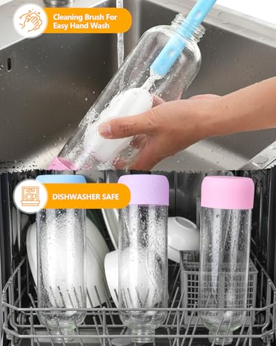 Image of Zukro 32 oz Glass Juice Bottles With Lids, 3 Pack Large Clear Glass Bottle with Airtight Stainless Steel Lids For Juicing, Water, Homemade Drinks, Non-slip Silicone Base, Leak Proof & BPA Free