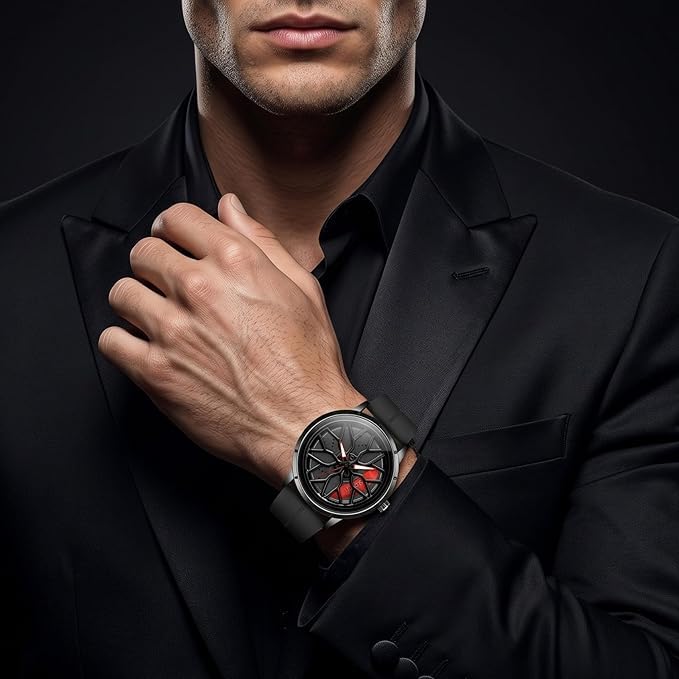 Image of Men's Sport Quartz Watch Car Wheel Multicolour Dial Wheel Dial 360 Rotating Casual Fashion Stainless Steel Alloy Mens &Boy's Luxury Metal Gift Creative Watch