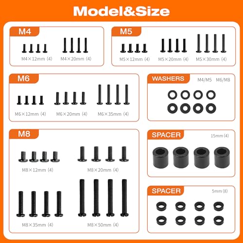 Charmount Universal TV Wall Mount Screws Hardware Bolt Kit, Includes M4, M5, M6, M8, Spacers and Washers, VESA Mounting Screws Set for All TVs and Monitors