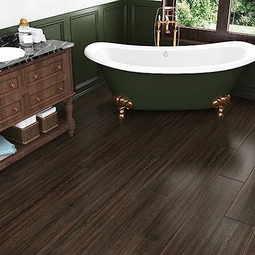 Wallercity Dark Brown Wood Peel and Stick Floor Tiles 6"x36" Viny...