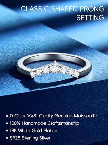 KSTYLE Moissanite Curved Wedding Bands for Women Eternity Band Ring, D Color VVS1 Lab Created Moissanite Rings Sterling Silver Rings 18K White Gold Plated Stacking Engagement Ring for Women3