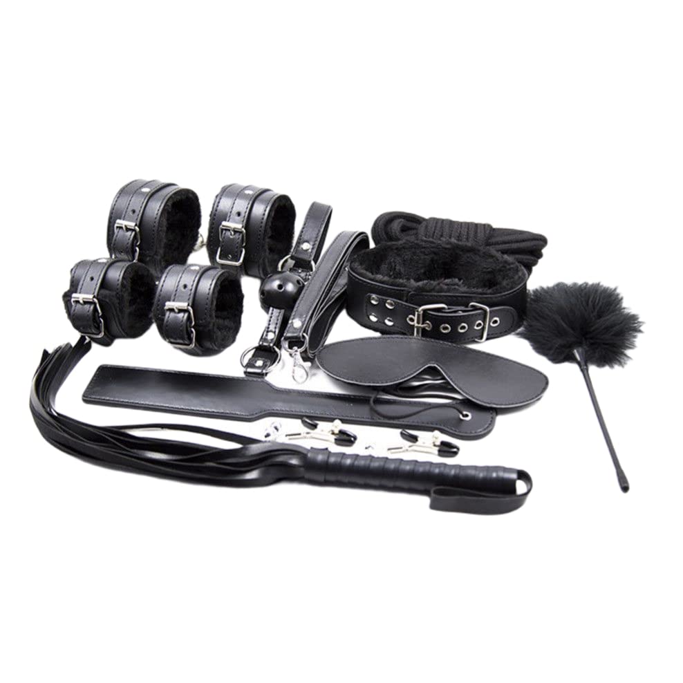 This Is Happiness 10 pieces/set sex tool bondage leather fetish kit restraint slave sex toy couple bondage suit handcuffs adult game,Black paddle set