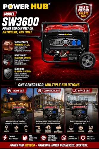 Image of POWER HUB SW3600-3000 Watts OR 3KW Powered Self Start Generator With Heavy Duty Engine|Home & Commercial Use|Petrol Generator|1 Year Warranty & Life Time Spares Supply