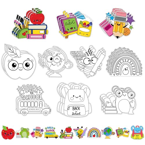 Back to School Coloring Arts Crafts Kits - 30Pcs Color Your Own First Day of School Magnets for Kids DIY School Bus Coloring Magnet for New School Year Party Fridge Refrigerator School Activity Decors