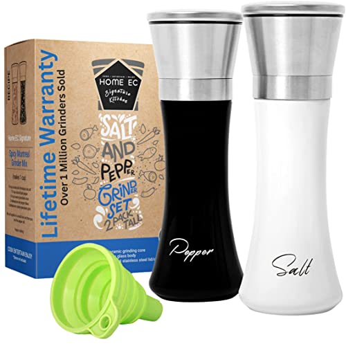 51ah68fOr9L. SL500 HOME EC Stainless Steel Salt and Pepper Grinder Set of 2 - Adjustable Ceramic Sea Salt Grinder & Pepper Grinder - Glass Salt and Pepper Shakers - Pepper Mill & Salt Mill W/Funnel - Black and White