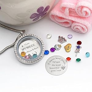 Best Gifts for Niece Aunt, Floating Living Memory Locket Necklace Pendant with Charm & Birthstone for Women Best Gifts for Niece Aunt Floating Living Memory Locket Necklace Pendant with Charm Birthstone for Women