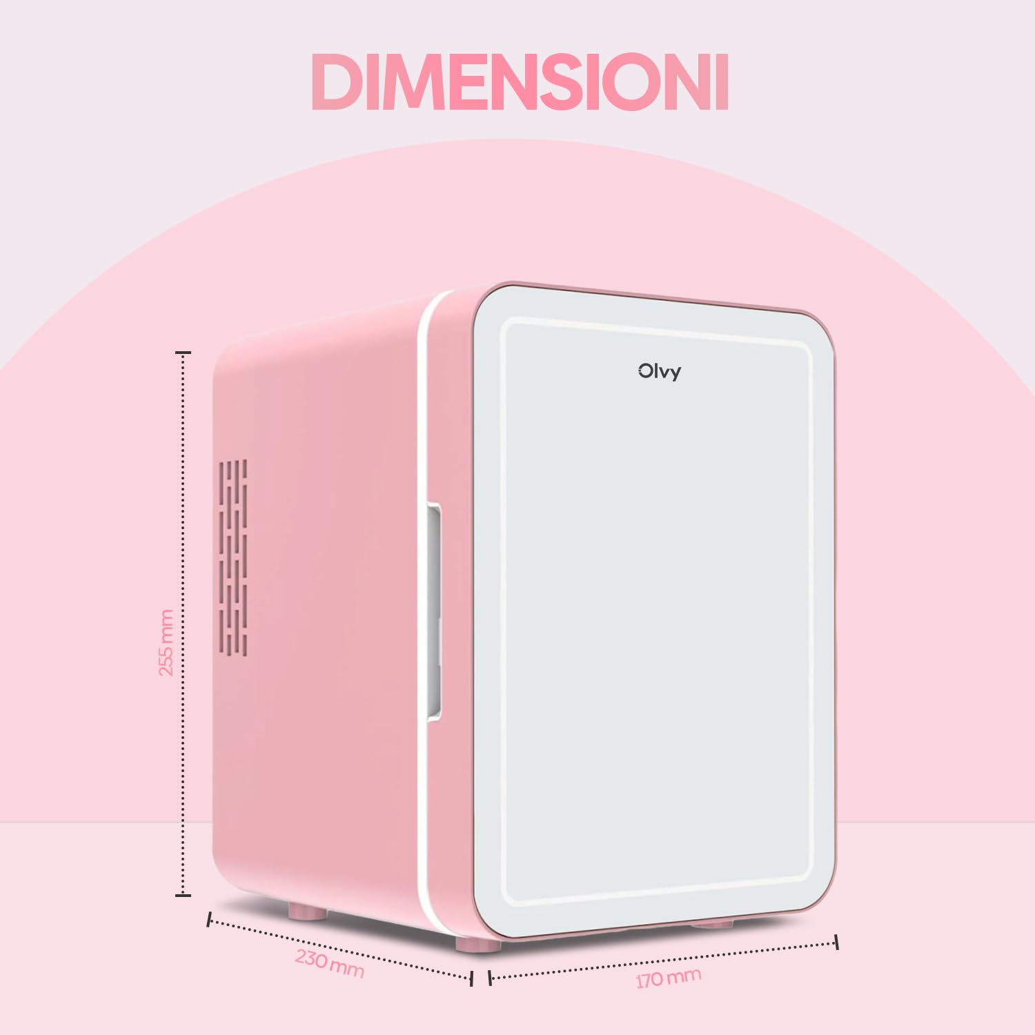 Olvy Frigorifero Cosmetico 4 Litri, Mini Frigo Portatile con Specchio LED, Piccolo Frigo per Cura della Pelle, Raffreddamento e Riscaldamento per Camera, Rosa