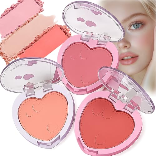 Image of 3PCS Peach Rosy Cheek Vibrant Orange Blush - Trio Lightweight Heart-Shaped Compact Buildable Creamy Formula Natural Radiant Finish Long-Lasting Smudge Resistant All Day Wear