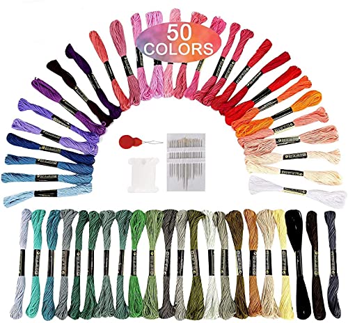FL50：Maksuzee 50/100/150 Colors Embroidery Kit Thread Friendship Bracelets Floss Craft Floss Rainbow Color Embroidery Floss Cross Stitch Thread with 10/20pcs Floss Bobbins and 16pcs Needles