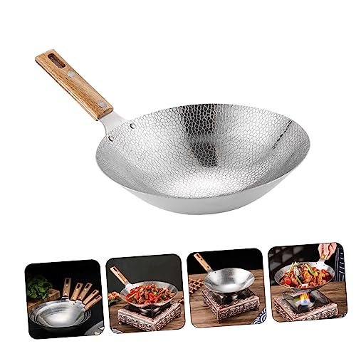 Wok de acero inoxidable con mango de madera miniatura 3