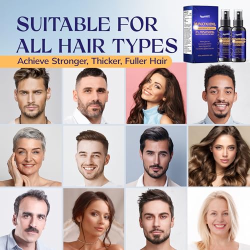 Image of 5% Minoxidil Hair Growth for Men and Women: 2-Pack Extra Strength Minoxidil Hair Loss Treatment Serum with Rosemary for Faster Stronger Thicker Hair Growth - 60ML Each