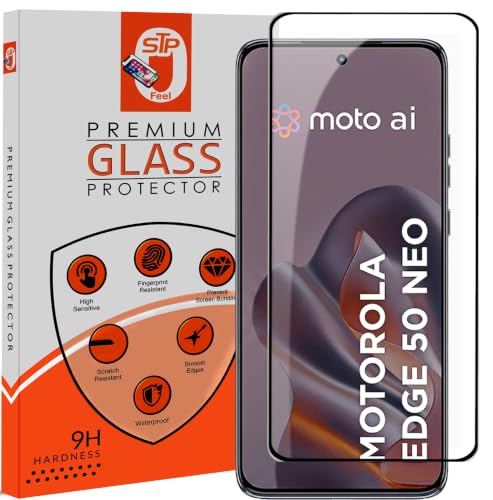 Image of STP FEEL Premium Tempered Glass Screen Protector Guard Compatible For Motorola Edge 50 Neo 5G (6.4 Inch, Pack of 1) Edge to Edge Coverage With Easy to installation kit for Smartphone