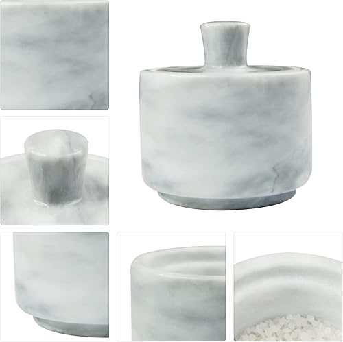 Miniatura 7 de Salero de mármol con tapa, recipiente de piedra blanca para sal o pimienta, recipiente en forma de cerdo