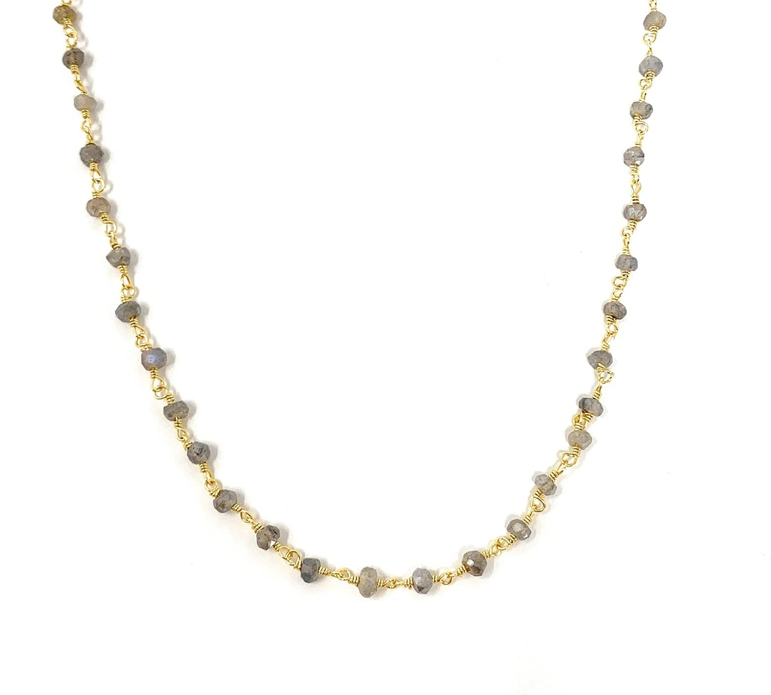 Labradorite and Gold Wire Wrapped Beaded Choker Necklace