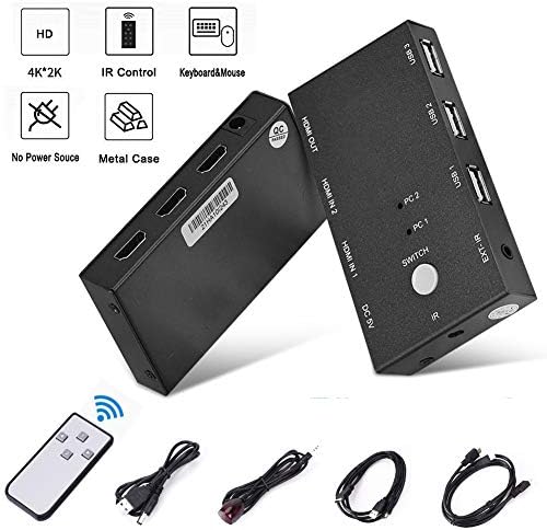 HDMI 2.0 Kvm Switch-Kvm Switch 2 Port Hdmi USB 2.0 Device Control 2 Computers to 1 Monitor with HDMI KVM Cable,IR Remote and Supports Ultra HD 2x1 4Kx2K@60Hz 1080P 3D Keyboard Mouse Printer
