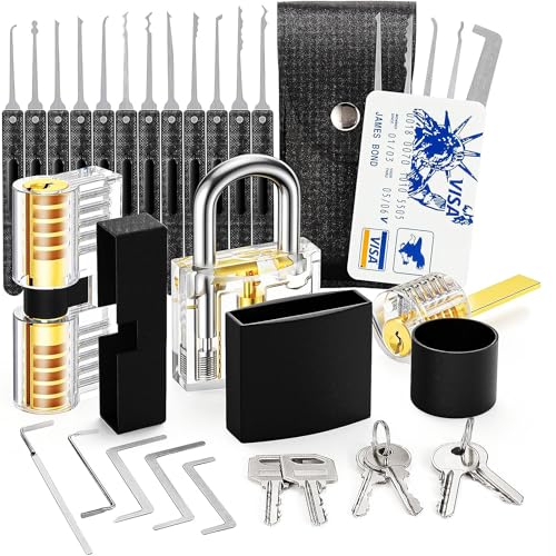 Weatherproof Padlock Kit with Stainless Steel Shackle (Picking) and Solid Brass Body, Rustproof Long Lock Set for Sheds, Storage Unit School Gym Locker, Fence, Toolbox Pick
