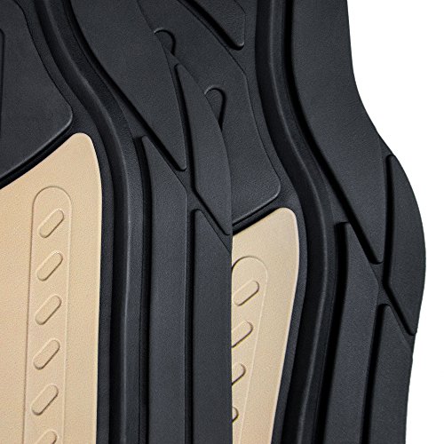 Image of FH Group Monster Eye Full Set Rubber Floor Mats w. Trimmable Vinyl Trunk Liner /Cargo Mat Black- Fit Most Car, Truck, SUV, or Van (Beige /Black) F11313- F16403