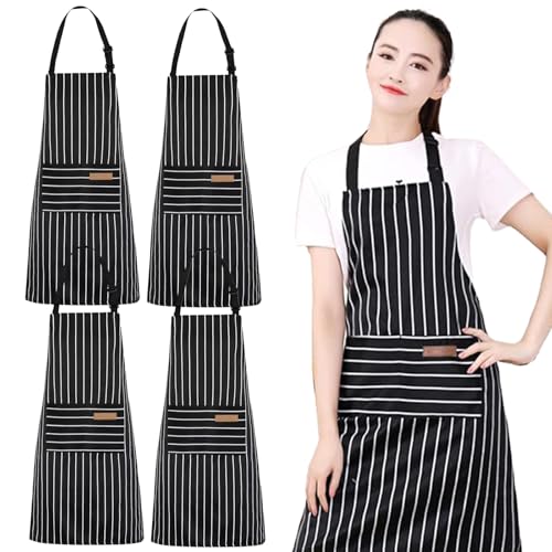 La mejor comparación de Delantales , listamos los 10 mejores. 50 JeeLeeko 4pcs Mandiles de Cocina Mujer con Bolsillo, Mandil Parrillero Hombre Ajustables, Adecuados para Chefs, Floristas, Panaderos, Manicuristas (Rayas Blancas y Negras)