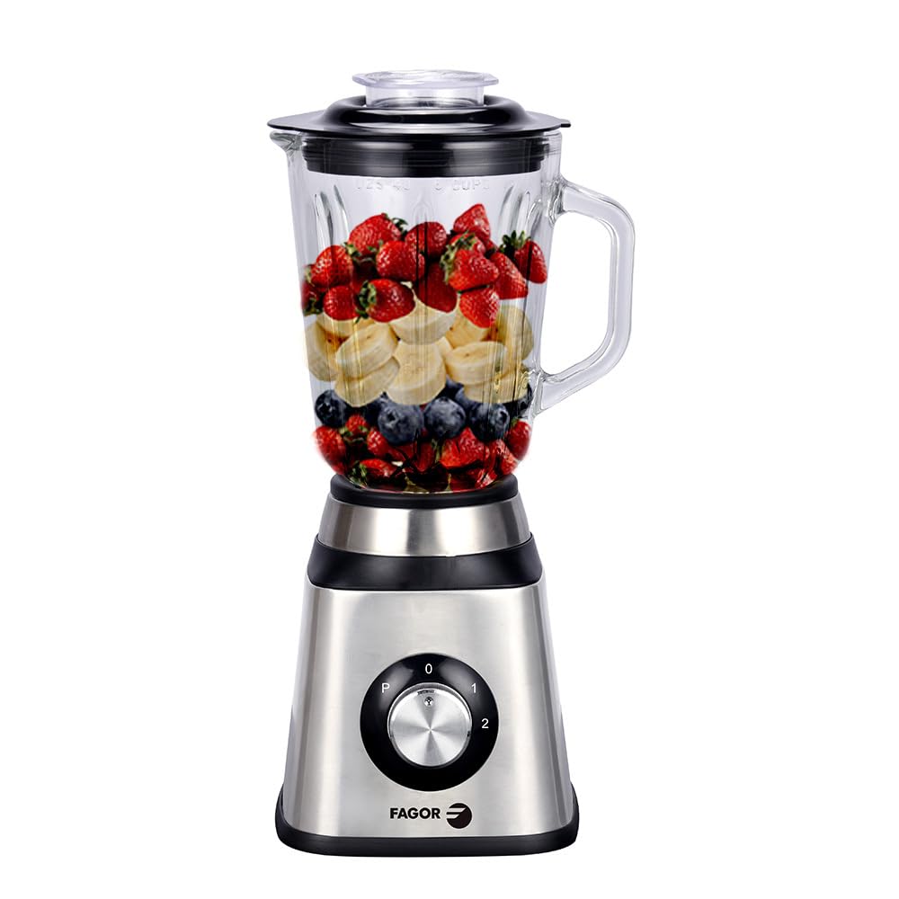 Batidora de Vaso 1,5L con Jarra de Cristal, Batidora Smoothies y Batidos, 2 Velocidades + Pulse, Cuchillas Acero Inoxidable, Blender para Fruta, Cremas y Salsas, Fácil Limpieza, FAGOR Coolmix One.